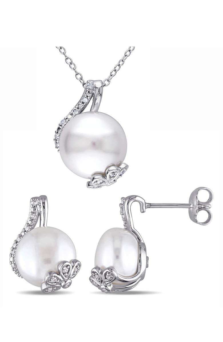 DELMAR Cultured Freshwater Pearl Pendant Necklace & Stud Earrings Set, Main, color, Silver/ Pearl