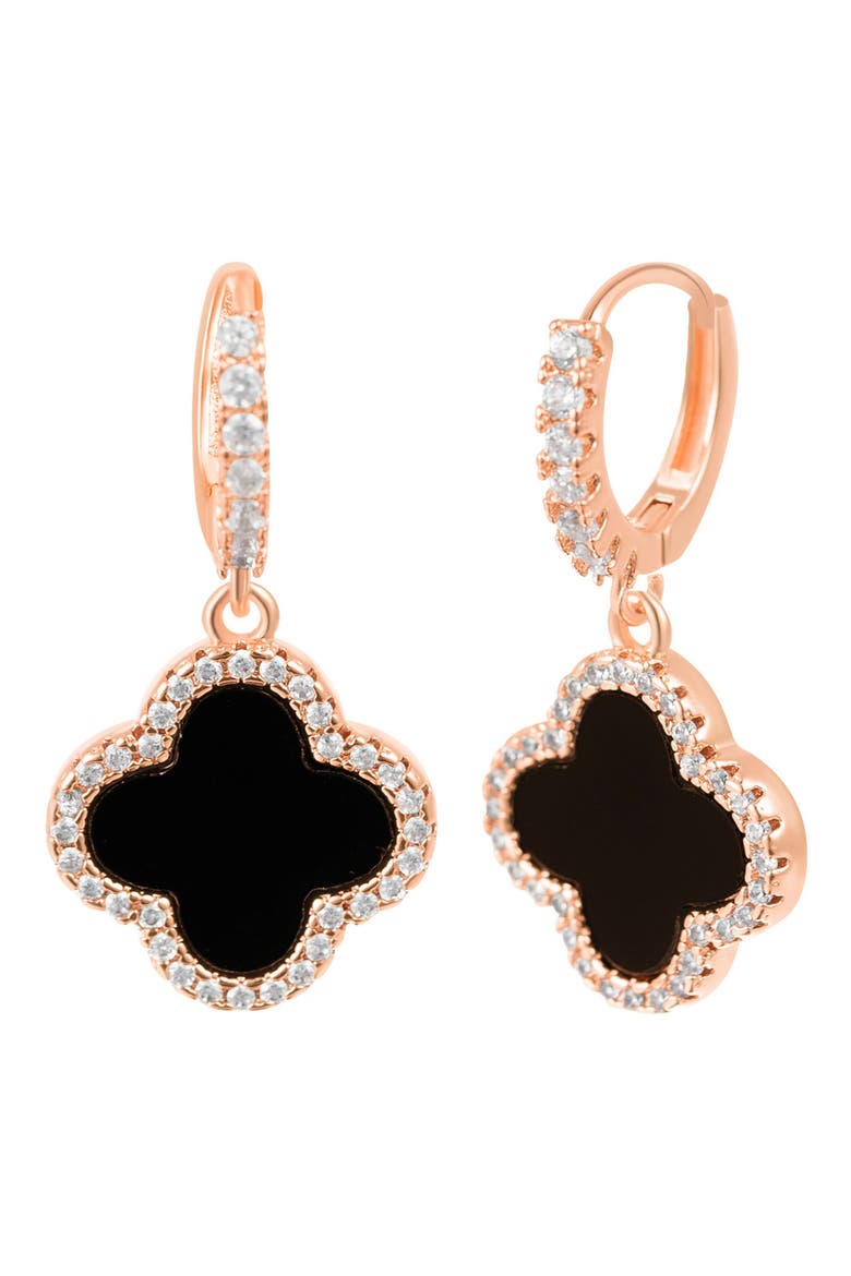 Clover Drop Huggie Hoop Earrings & Pendant Necklace Set, Alternate, color, ROSE GOLD