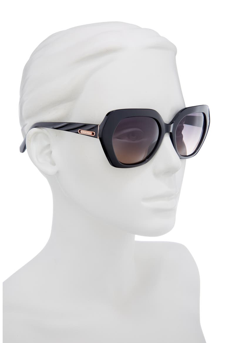 55mm Gradient Round Sunglasses, Alternate, color, SHINY BLACK / GRADIENT SMOKE