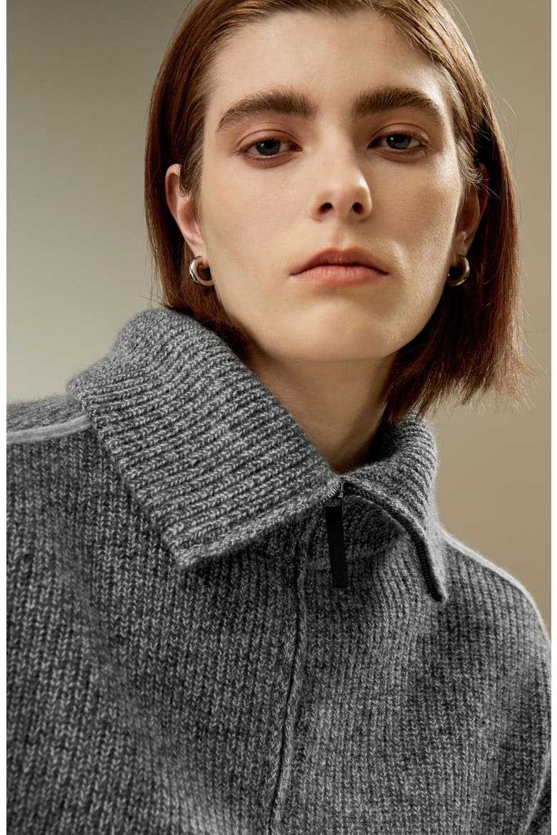 Women's Cashmere Half Zip-Up Ribbed Sweater, Alternate, color, Mixed Gray