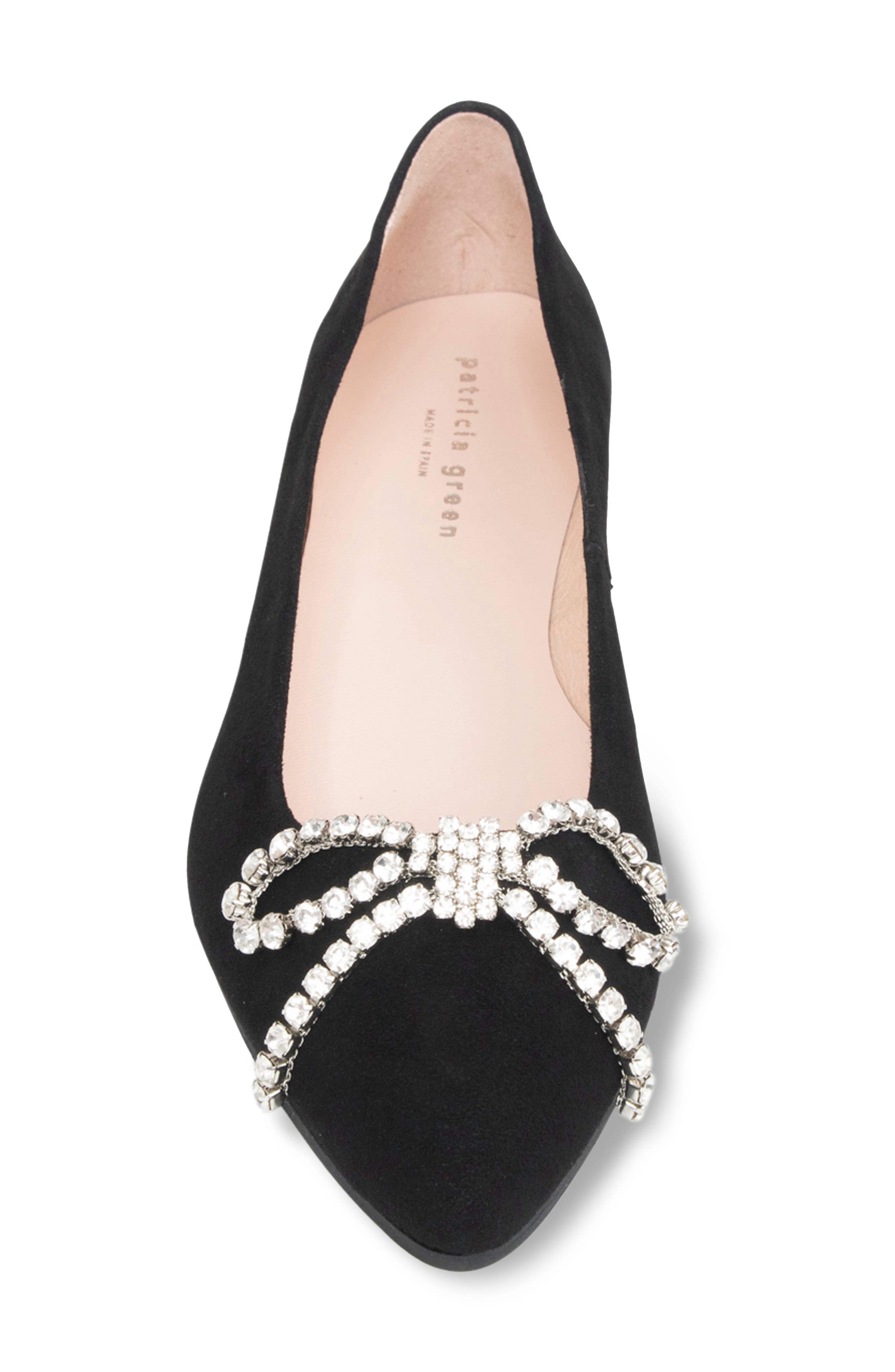 patricia green Bella Crystal Bow Pointed Toe Flat, Alternate, color, Black Suede