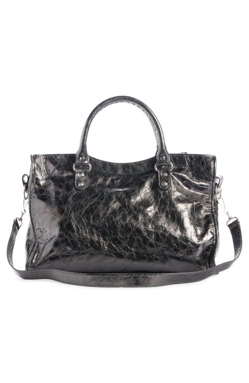 Balenciaga Le City Medium Crinkled Leather Top-handle Bag In 1251 Volcanic Rock