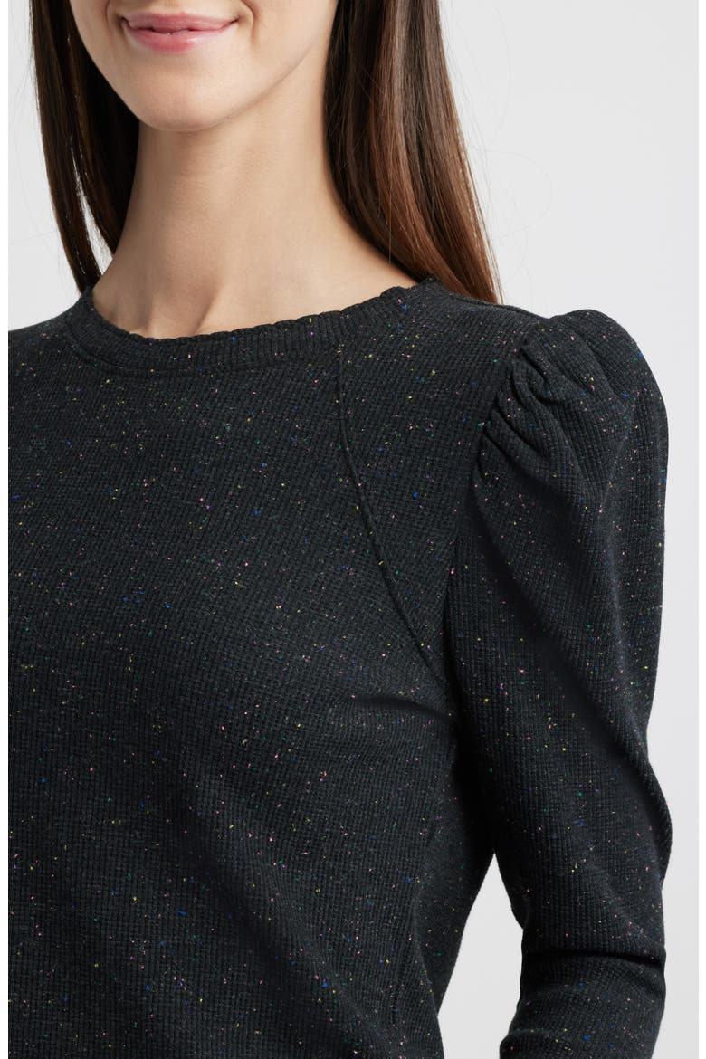 Puff Shoulder Long Sleeve Thermal Top, Alternate, color, BLACK MULTI