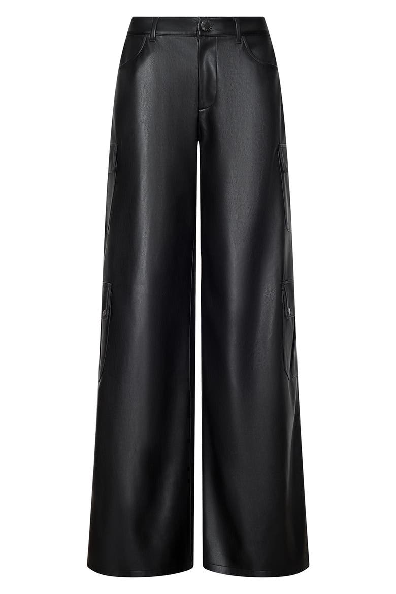 Isolde Faux Leather Wide Leg Cargo Pants, Alternate, color, BLACK