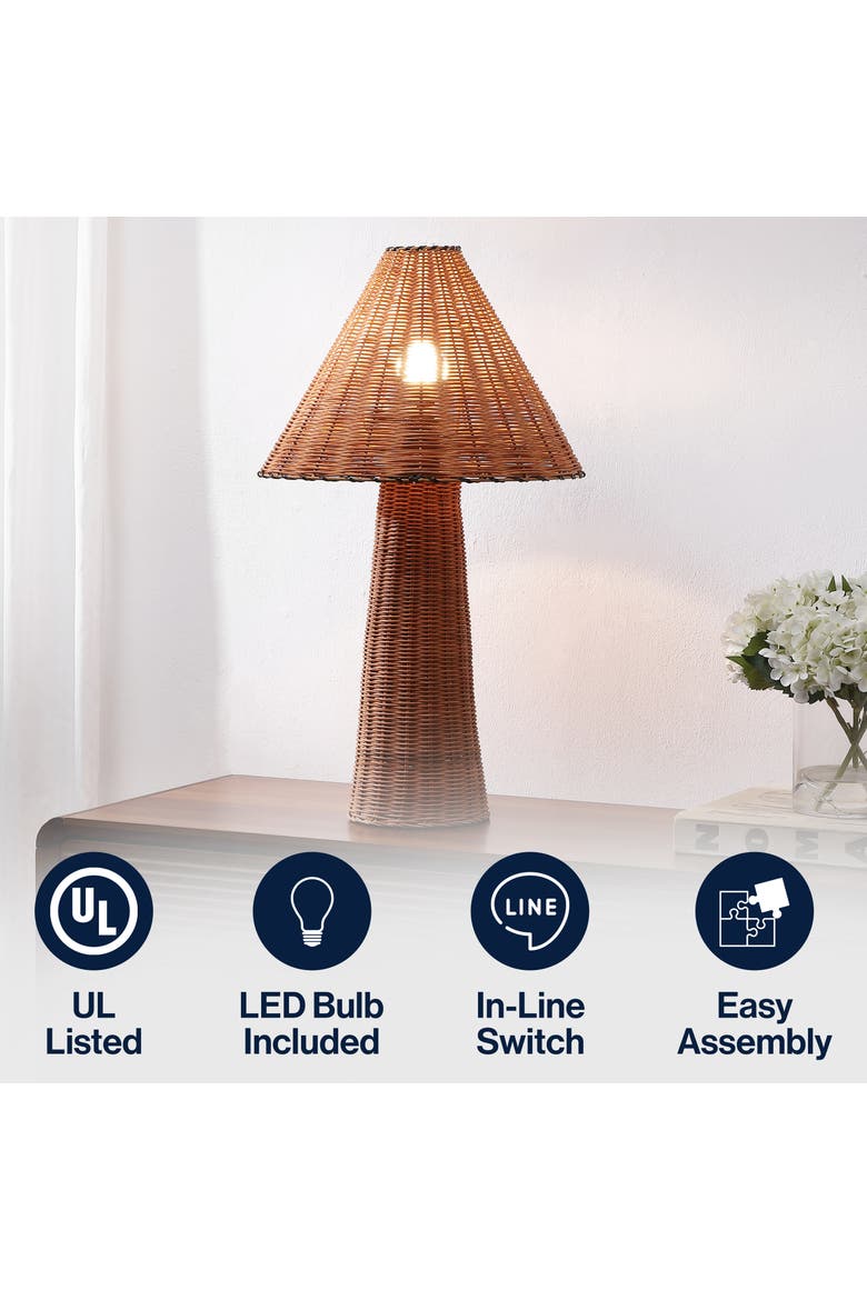 Kara 26.5" Modern Coastal Woven Rattan Tapered Cylinder LED Table Lamp, Alternate, color, Dark Brown