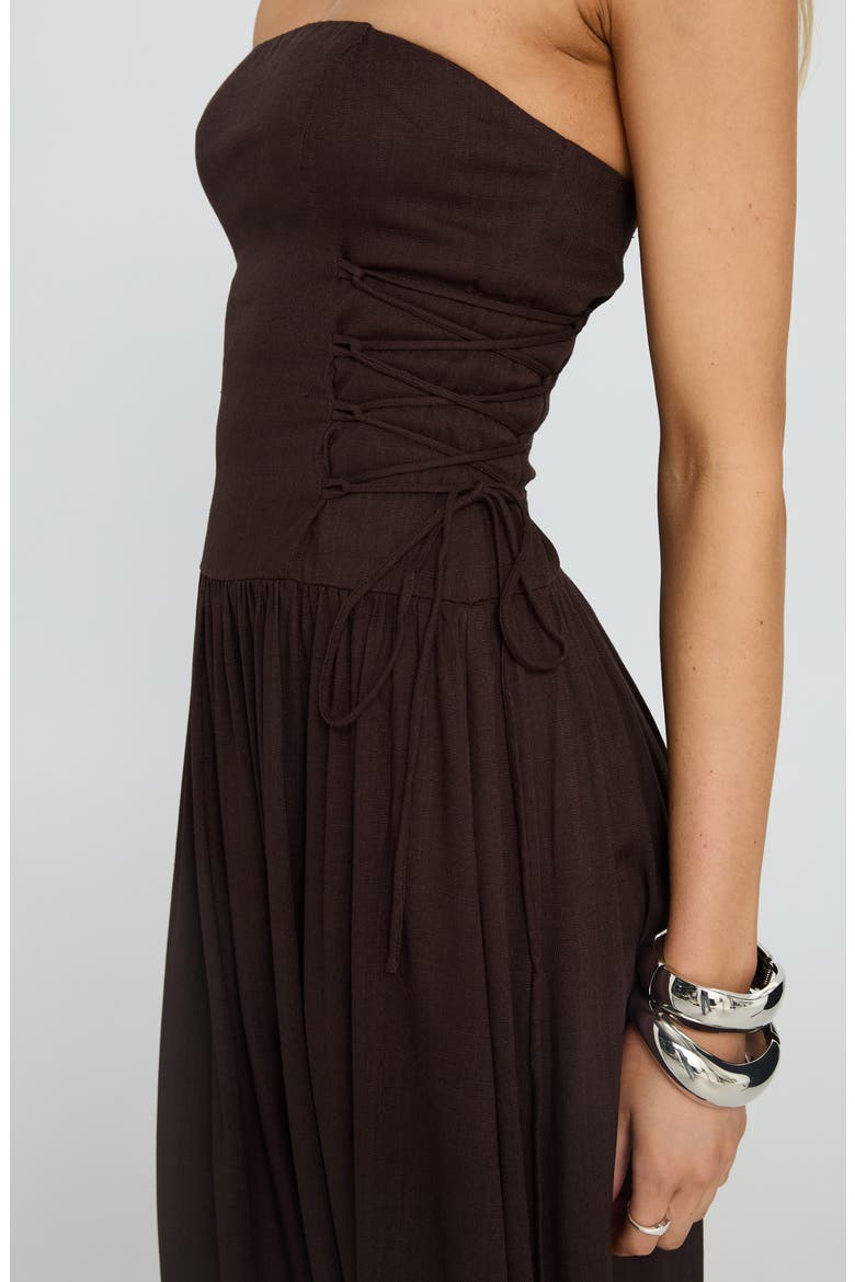 So Far So Good Strapless Linen & Cotton Maxi Dress, Alternate, color, CHOCOLATE