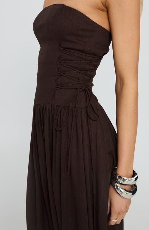 Princess Polly So Far So Good Strapless Linen & Cotton Maxi Dress In Brown
