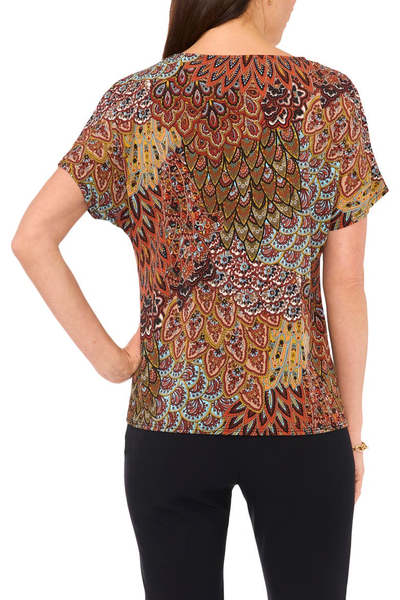 Paisley Print V-Neck Top, Alternate, color, SPICE RED 620
