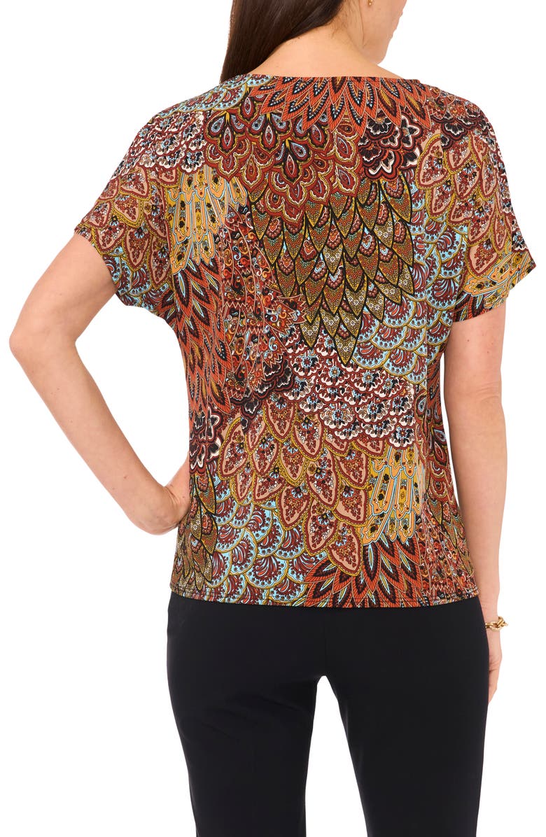 Chaus Paisley Print V-Neck Top, Alternate, color, Spice Red 620