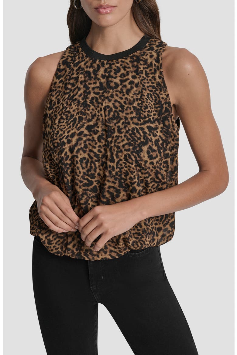 Print Sleeveless Chiffon Bubble Top, Main, color, COMPACT CHEETAH