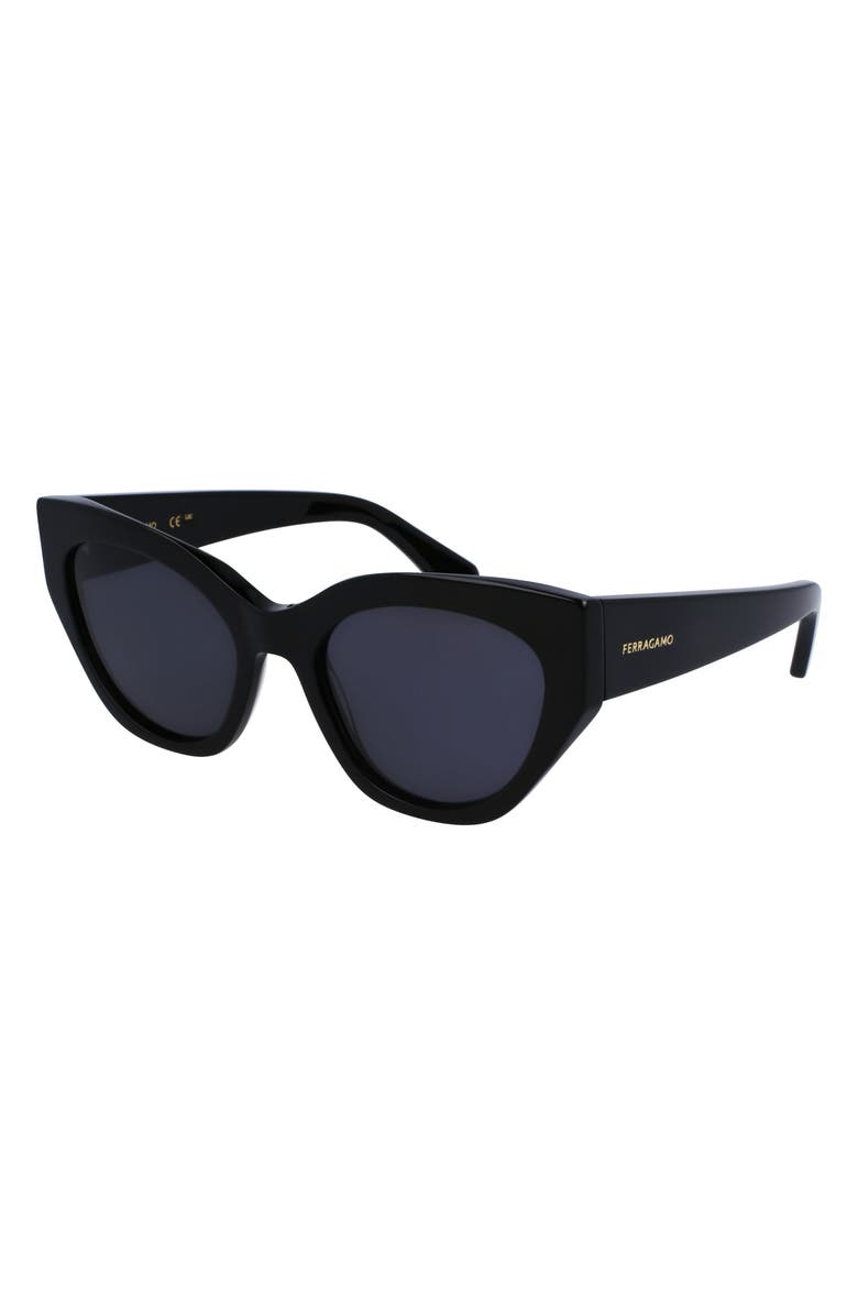 FERRAGAMO Classic Logo Tea Cup 55mm Cat Eye Sunglasses, Alternate, color, Black