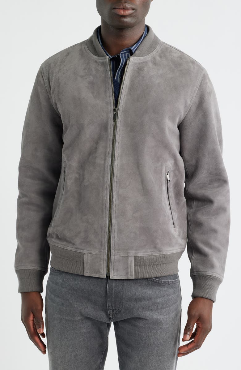 Nordstrom Suede Bomber Jacket, Alternate, color, Grey Steel