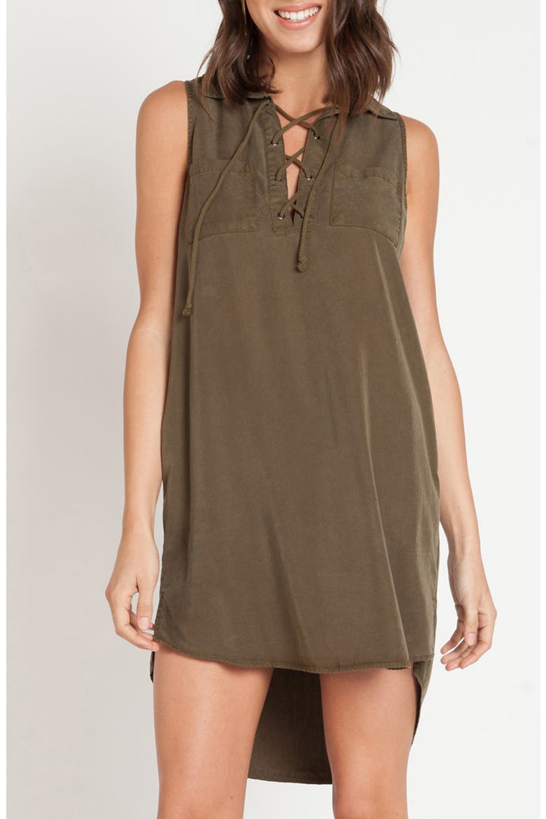 Ella Lace-Up Dress, Main, color, OLIVE