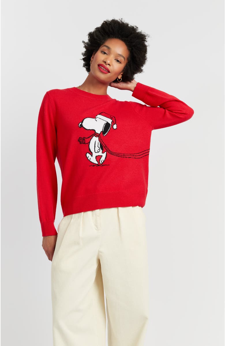 Chinti & Parker Wool-Cashmere Holiday Snoopy Sweater, Main, color, Velvet Red
