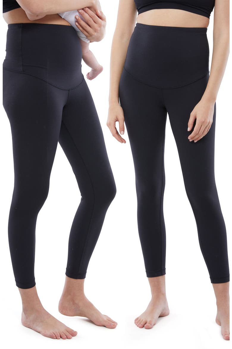 Set of 2 Postpartum Light Compression Leggings, Alternate, color, BLACK / BLACK