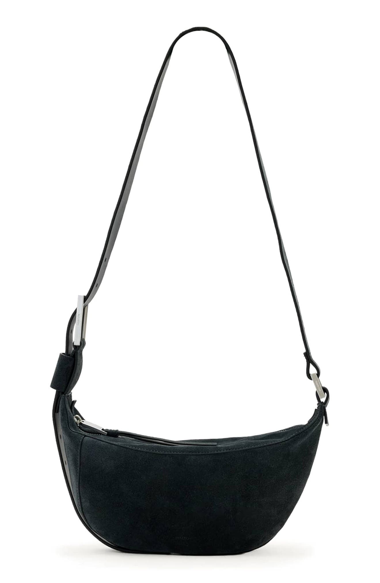 AllSaints Luna Suede Crossbody Bag, Main, color, Ink Blue