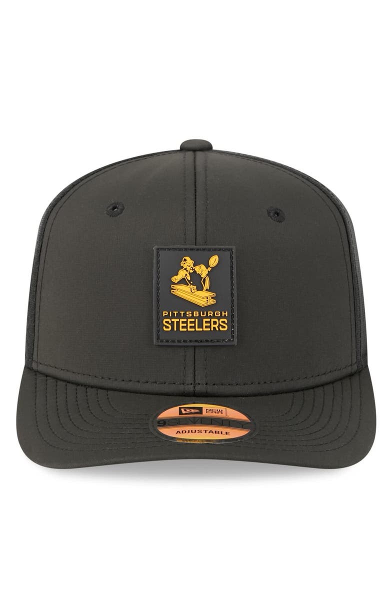 New Era Men's New Era Black Pittsburgh Steelers 2025 Sideline Throwback 9SEVENTY Trucker Adjustable Hat, Alternate, color, Black