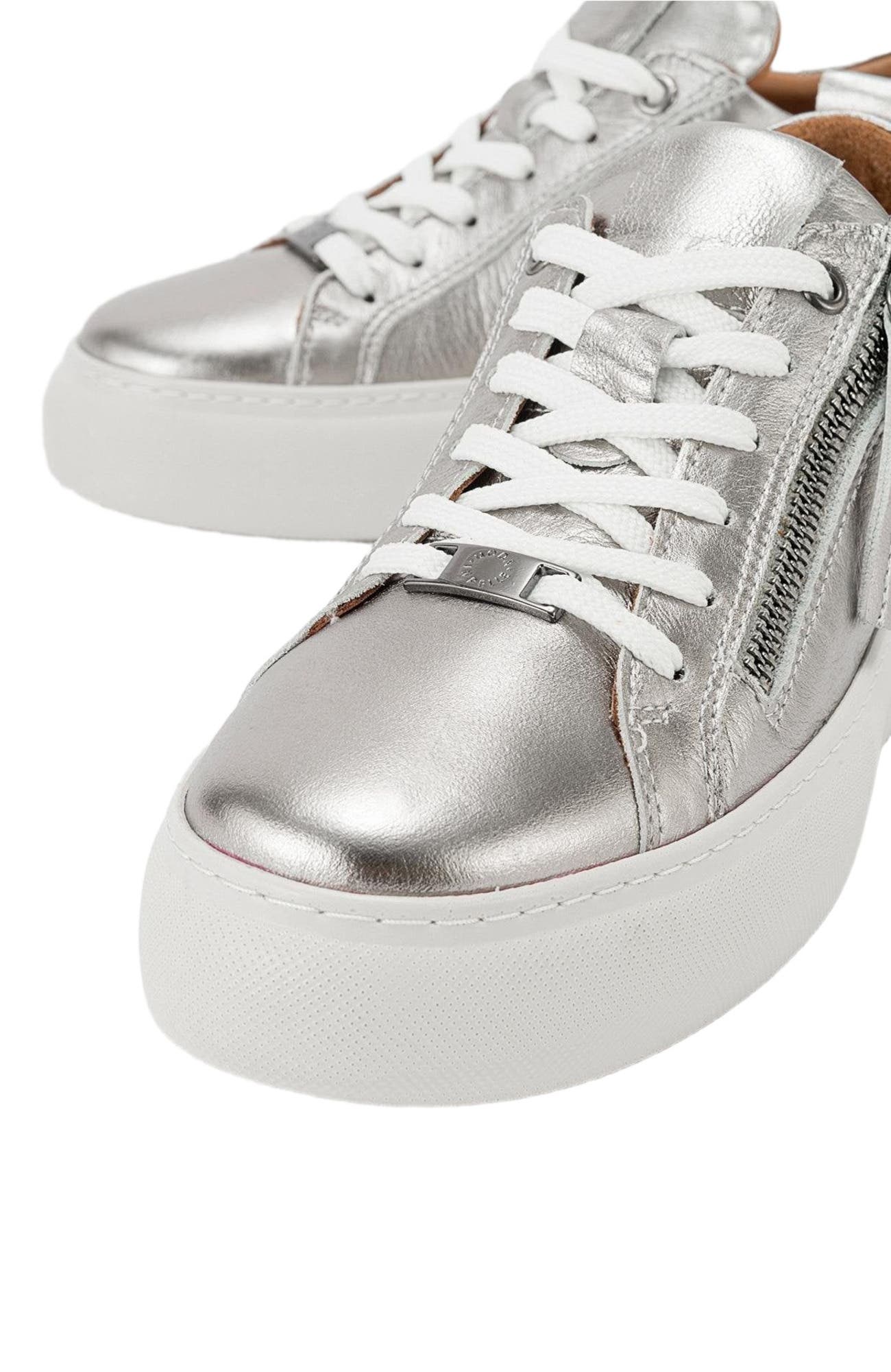 Forever & Always Shoes Allie Leather Zip Sneaker, Alternate, color, Silver Leather