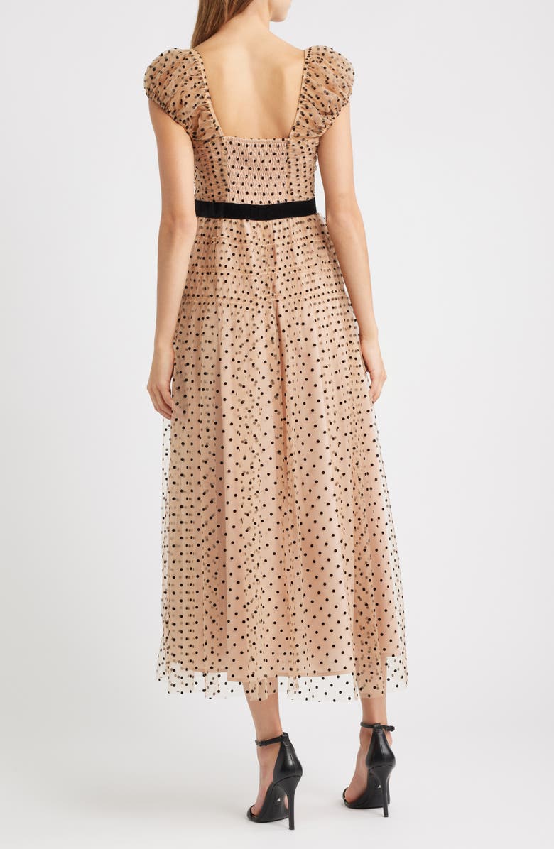 Lucy Paris Saison Flock Polka Dot Cocktail Dress, Alternate, color, Beige Black