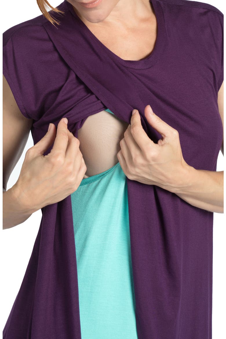 Lille Layered Maternity/Nursing Sheath Dress, Alternate, color, EGGPLANT/ DARK MINT CONTRAST