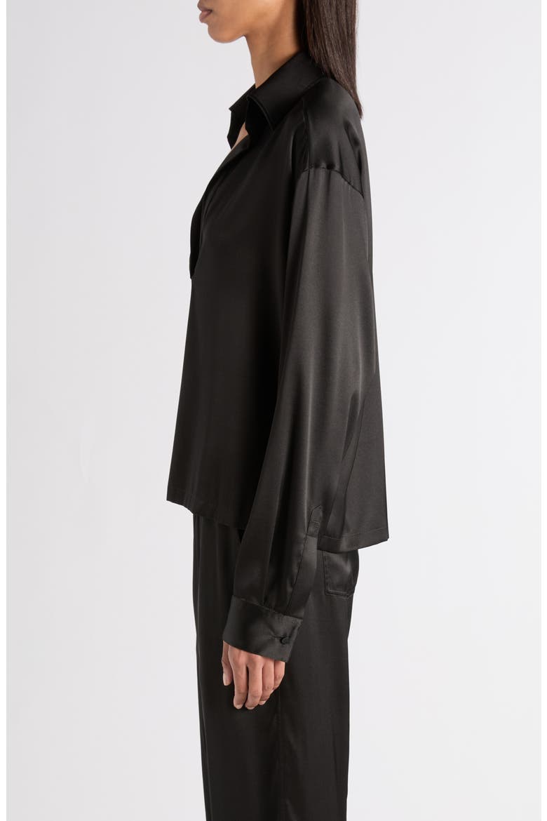 Stretch Silk Satin Polo, Alternate, color, BLACK