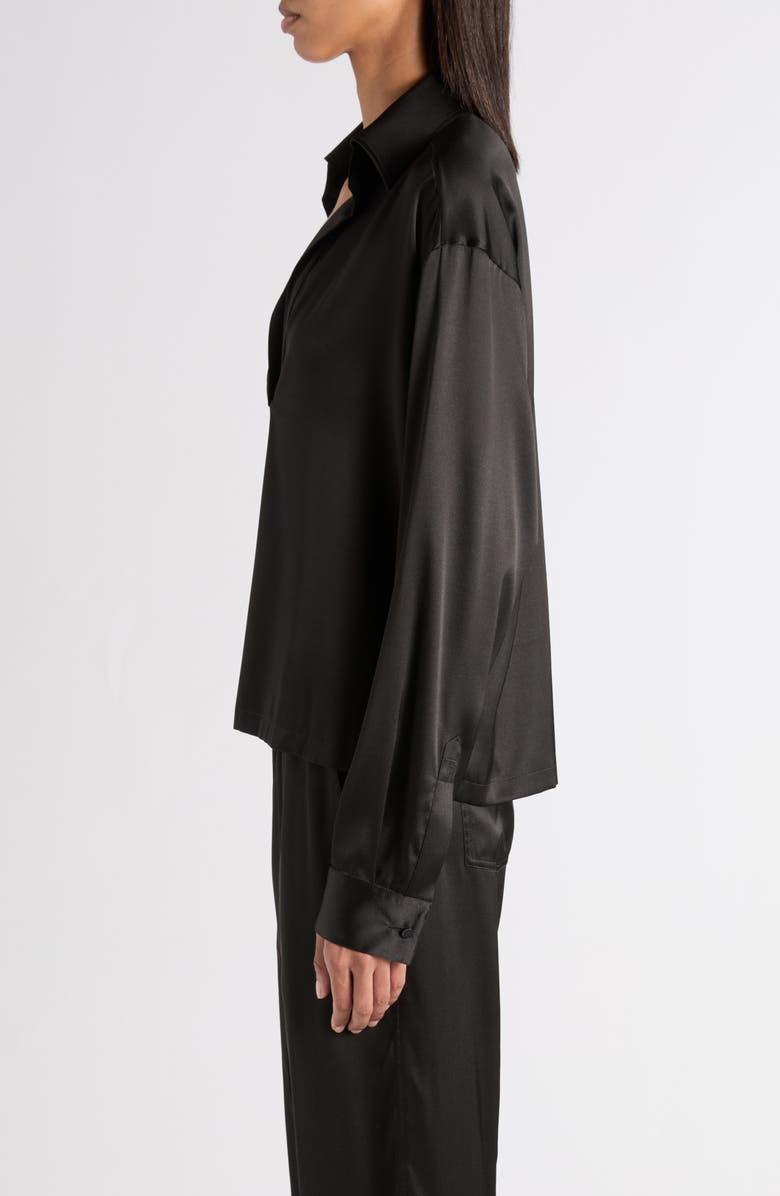 TOM FORD Stretch Silk Satin Polo, Alternate, color, Black