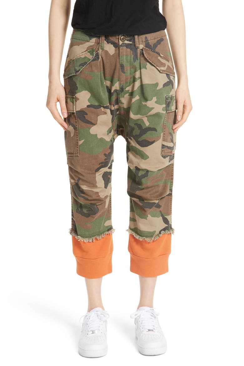 Camo Harem Pants with Sweat Cuffs, Main, color, CAMO W/ ORANGE COMBO