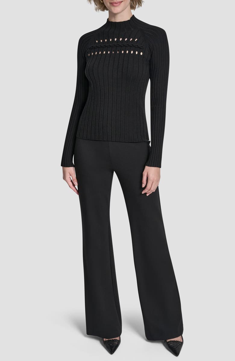 DKNY Cord Detail Rib Sweater, Alternate, color, Black