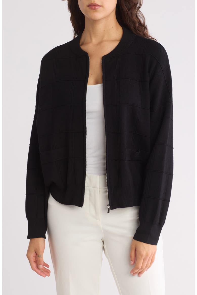 Grid Zip-Up Bomber Jacket, Main, color, BLACK