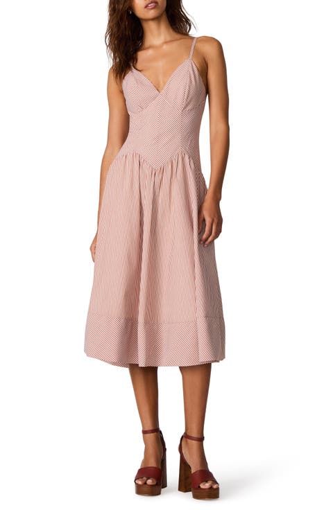 Una Stripe Seersucker Midi Dress