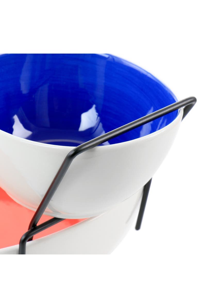 Gibson Home Crenshaw 3 Piece Hand Painted Stoneware Chip and Dip Set with Metal Rack, Alternate, color, Assorted