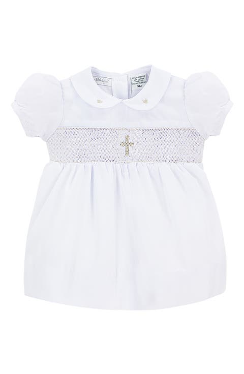 Smocked Inset Christening Gown & Bonnet Set (Baby)