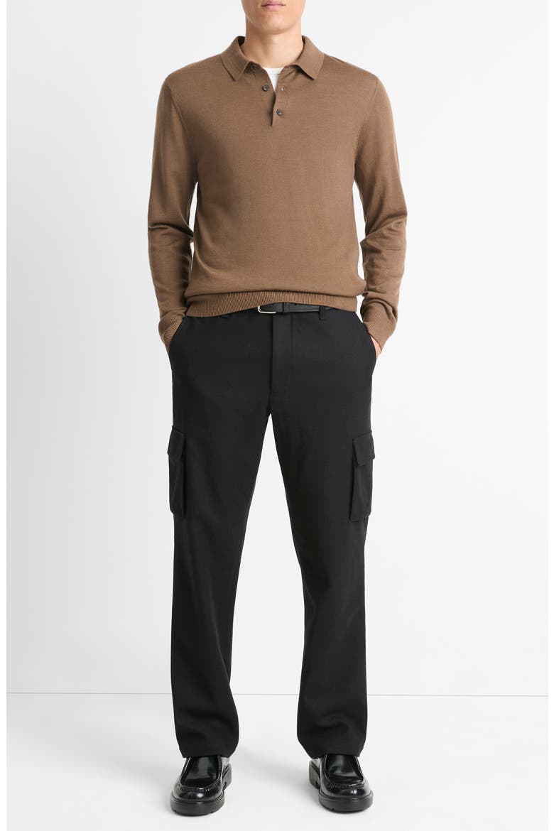 Long Sleeve Merino Wool Polo, Alternate, color, LT VICUNA