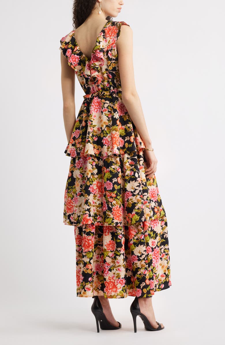 Chelsea28 Ruffle Neck Tiered Maxi Dress, Alternate, color, Black- Multi Verano Bloom
