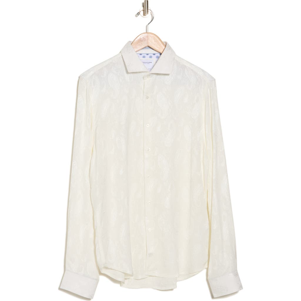 Denim And Flower Jacquard Button-up Shirt In White