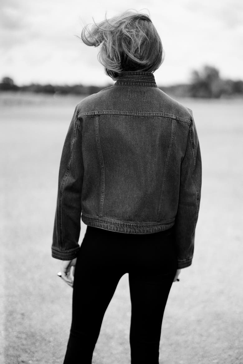 Studded Denim Jacket, Alternate, color, Dark denim gray