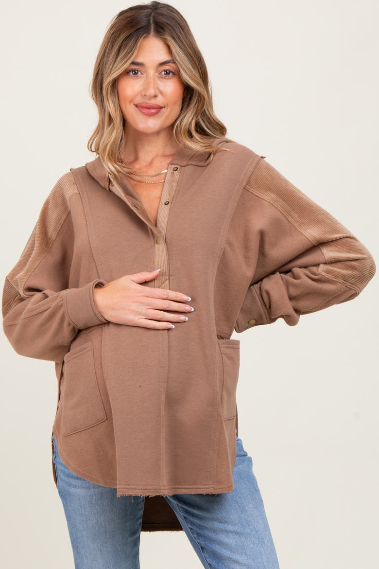 Corduroy Contrast Oversized Hoodie, Alternate, color, Mocha