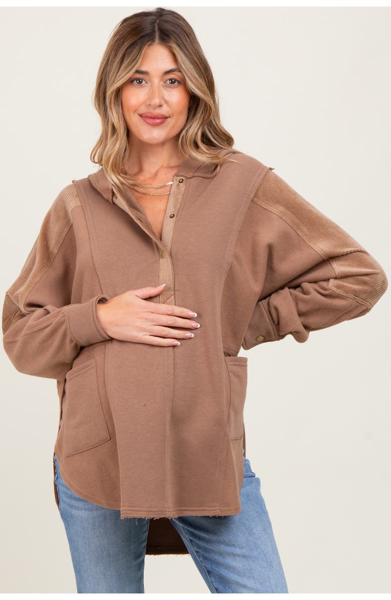 PinkBlush Corduroy Contrast Oversized Hoodie, Alternate, color, Mocha