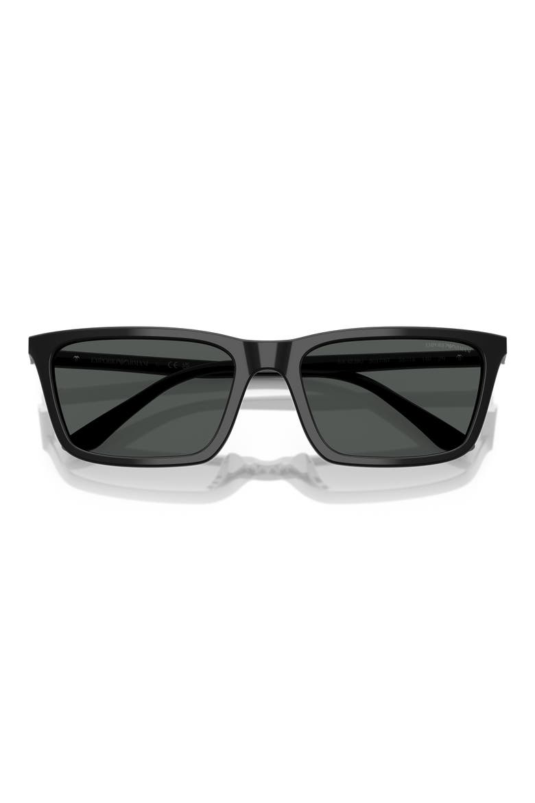 55mm Rectangle Sunglasses, Alternate, color, SHINY BLACK / DARK GREY