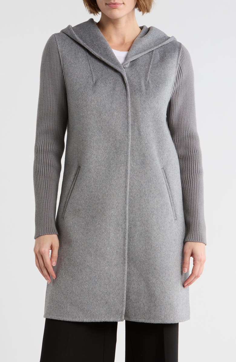 Kenneth Cole New York Double Face Wool Blend Hooded Coat, Main, color, Grey