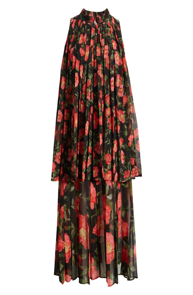 Nordstrom x Harlem's Fashion Row Harbison Floral Long Sleeve Pleat Maxi Dress, Alternate, color, Black- Red Poppy Float