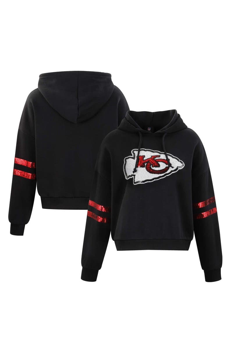 CUCE Women's Cuce Black Kansas City Chiefs Cropped Sequins Pullover Hoodie, Main, color, 