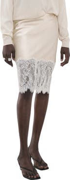 MANGO Lace Trim Satin Midi Skirt