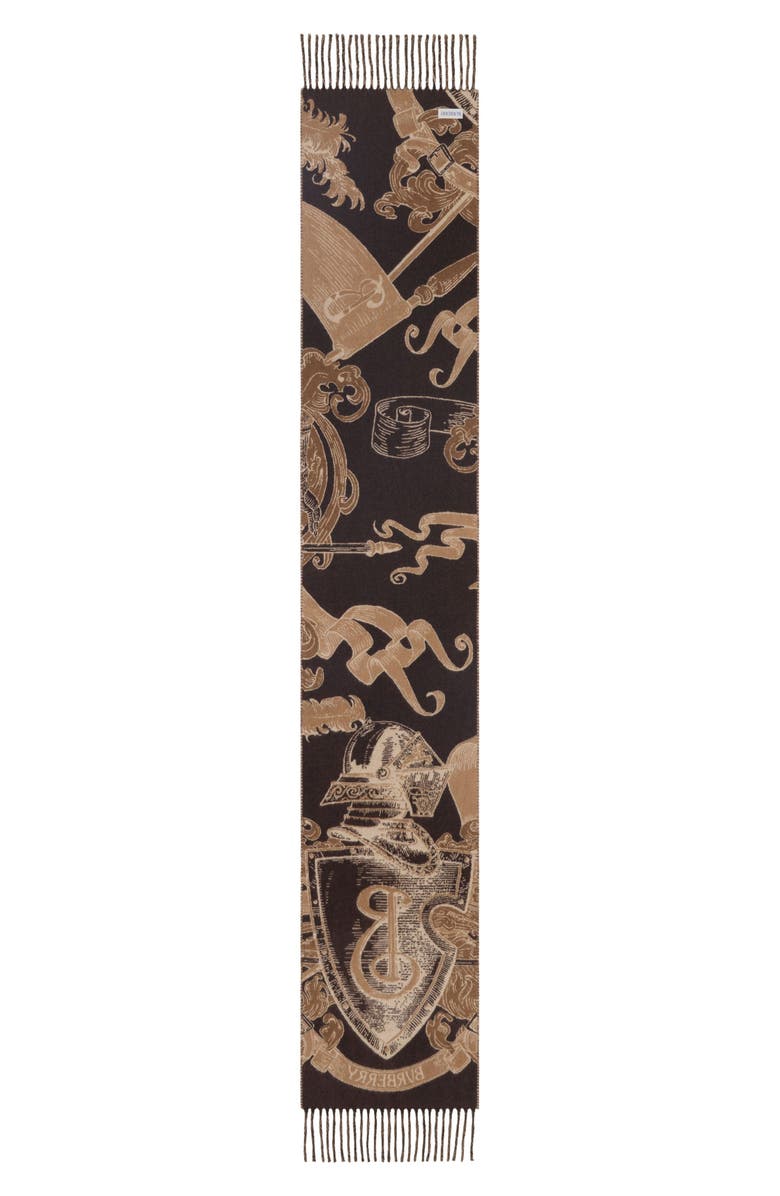 Burberry Etched Knight Cashmere Scarf, Alternate, color, Sand