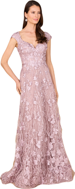 LARA New York Cap Sleeves, A-line Dress with Feathers
