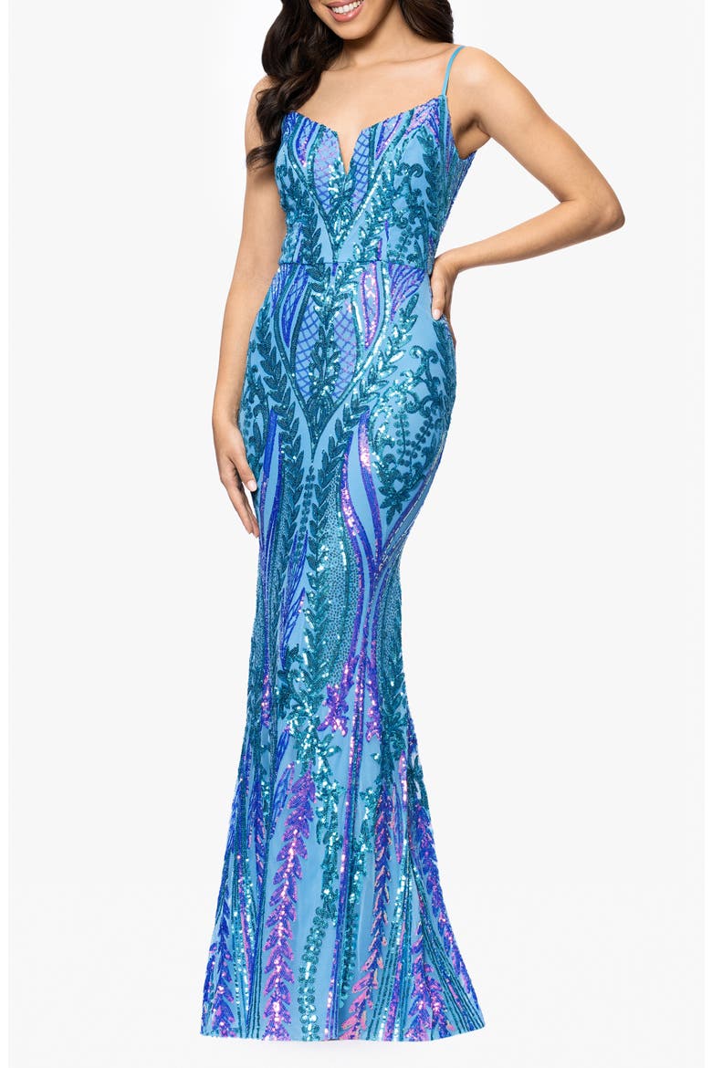 Sequin Sleeveless Mermaid Gown, Alternate, color, AQUA MULTI