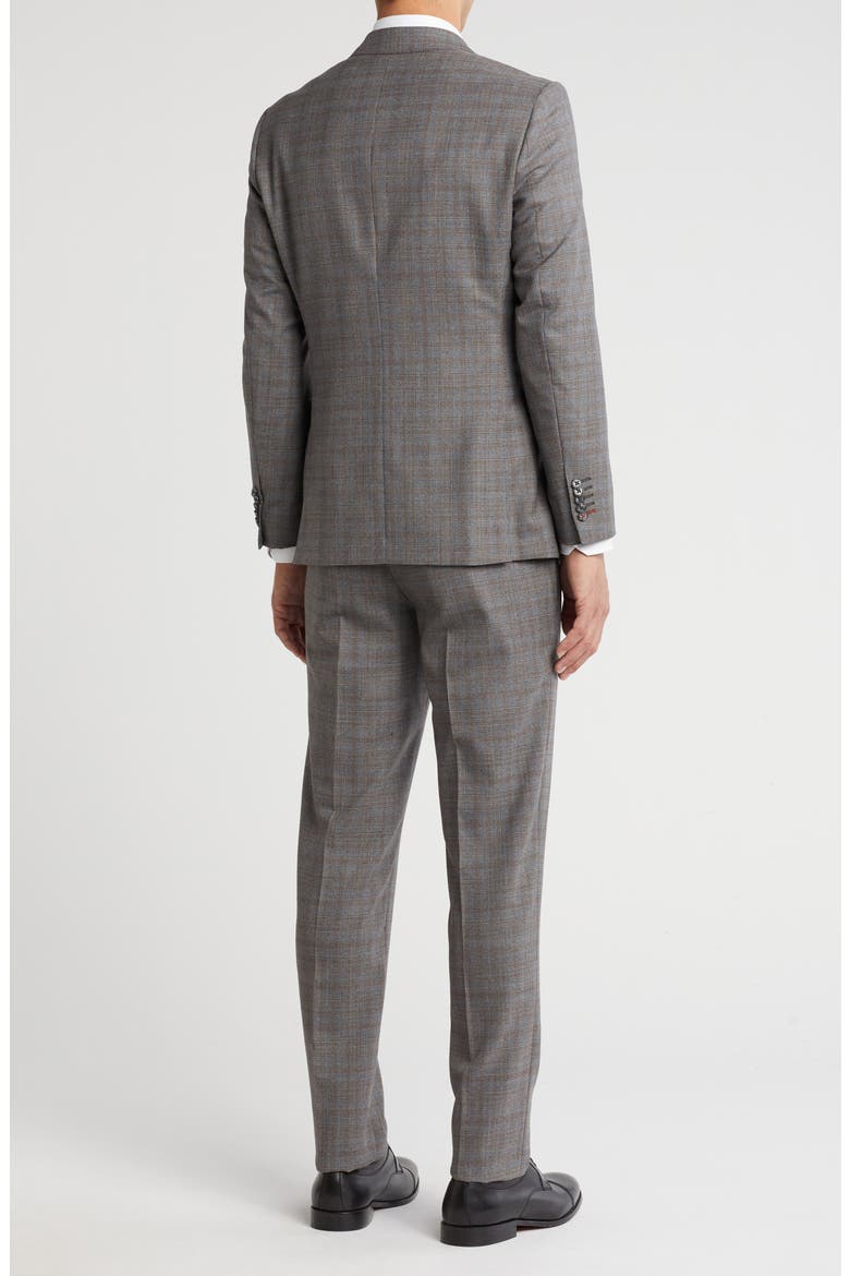 Plaid Double Breasted Wool Blend Suit, Alternate, color, GREY/BROWN PLAID