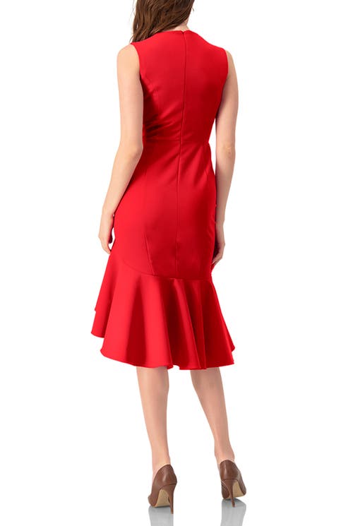 Ivonne Solid Mermaid Midi Dress In Red