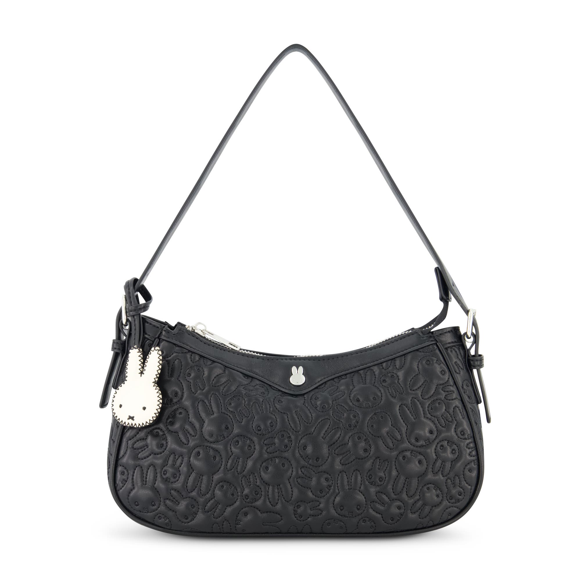 Daniele Nicole Miffy Quilted PU Shoulder Bag with Charm, Main, color, Black