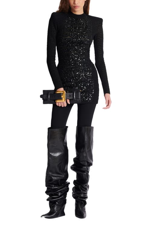 Balmain Short Sequin Dress In Crocodile Knit In Black
